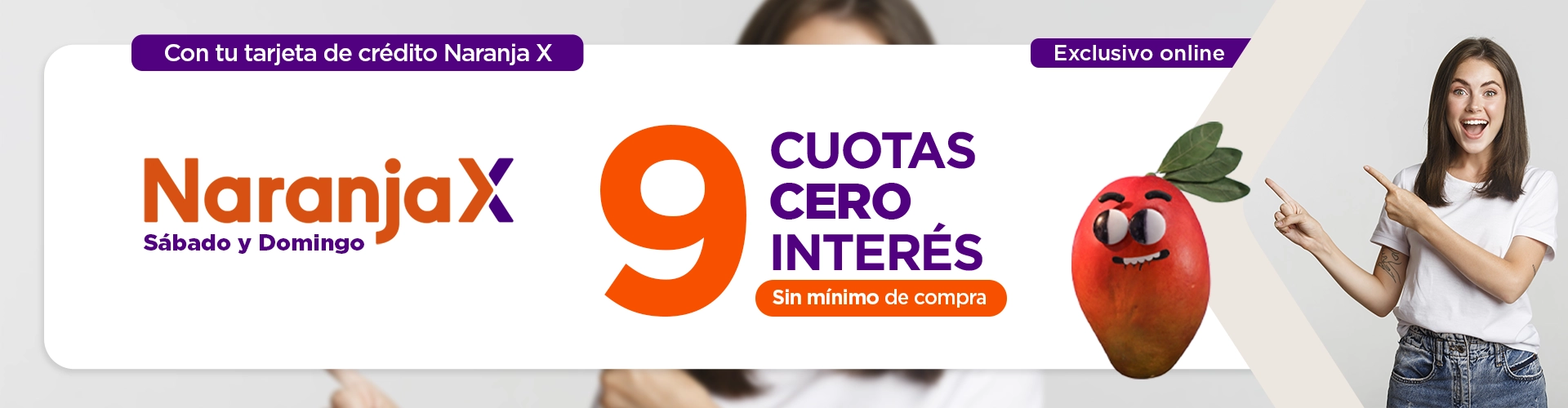 9 cuotas sin interés con tarjeta de crédito Naranja X 